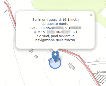 Il messaggio di localizzazione avvenuta nei pressi del sentiero Il messaggio di localizzazione avvenuta nei pressi del sentiero