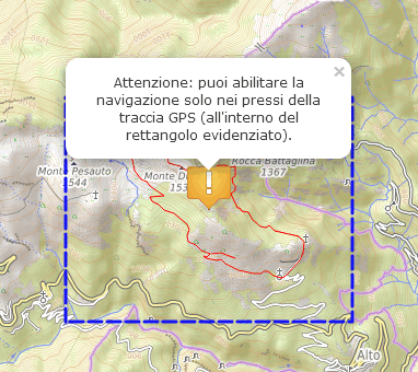 Il mesaggio di localizzazione avvenuta ma ancora troppo lontana dal sentiero Il mesaggio di localizzazione avvenuta ma ancora troppo lontana dal sentiero
