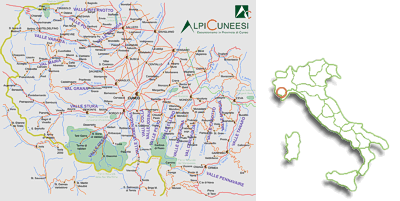Carta stradale schematica della Provincia di Cuneo