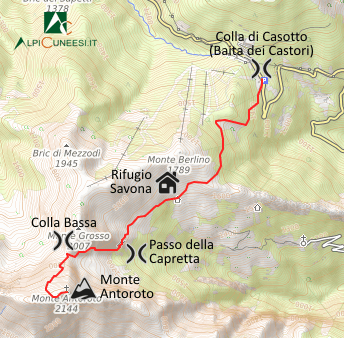 Carta schematica - Itinerario 03.14 Colla di Casotto - Rifugio Savona - Colla Bassa - Monte Antoroto Carta schematica - Itinerario 03.14 Colla di Casotto - Rifugio Savona - Colla Bassa - Monte Antoroto