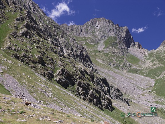 9 - Il Colle di Fenestrelle a destra, e la Roc di Fenestrelle al centro, dal sentiero per il Colle di Finestra (2007)