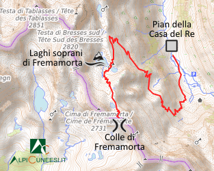 Carta schematica - Itinerario 11.58 Pian della Casa del Re - Laghi soprani di Fremamorta - Colle di Fremamorta Carta schematica - Itinerario 11.58 Pian della Casa del Re - Laghi soprani di Fremamorta - Colle di Fremamorta