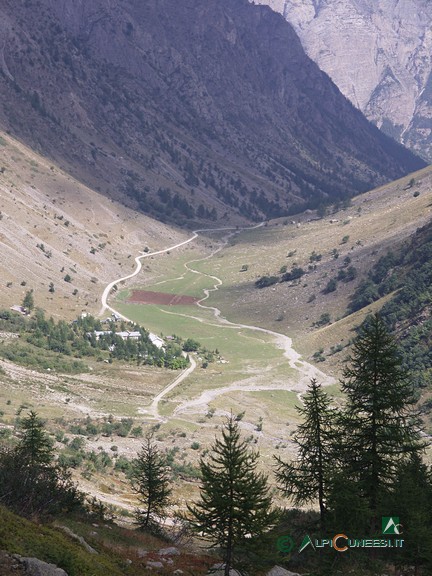 14 - Il pianoro di Prati del Vallone, con al centro il Rifugio Prati del Vallone immerso nella vegetazione (2005)