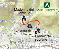 Carta schematica - Itinerario 12.36 Cornaletto soprano - Cascata del Pisciai - Madonna del Ronvello