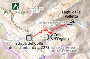 Carta schematica - Itinerario 12.51 Strada del Colle della Lombarda, q.2273 - Colle d'Orgials - Laghi della Valletta Carta schematica - Itinerario 12.51 Strada del Colle della Lombarda, q.2273 - Colle d'Orgials - Laghi della Valletta