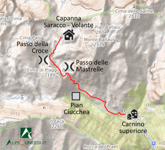 Carta schematica - Itinerario 01.48 Carnino superiore - Passo delle Mastrelle - Capanna Saracco Volante