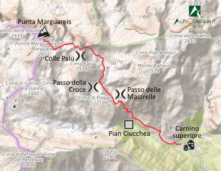 Carta schematica - Itinerario 01.49 Carnino superiore - Passo delle Mastrelle - Punta Marguareis