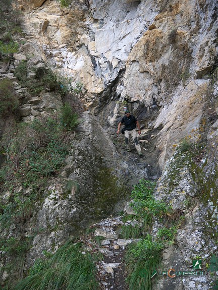 11 - In den Fels gegrabener Wegabschnitt während des Abstiegs nach Breil-sur-Roya (2014)