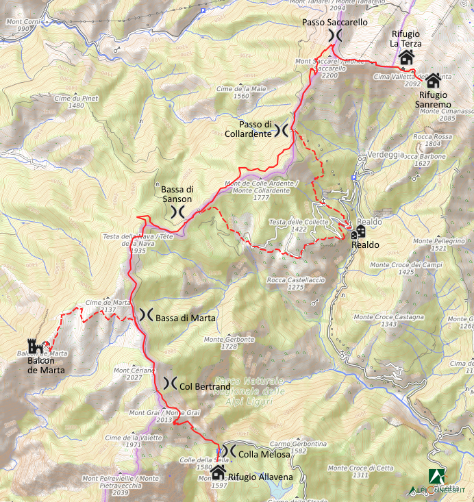 Carta schematica - Tappa AM.12 Rifugio Sanremo - Bassa di Sanson (Baisse de Sanson W) - Rifugio Allavena