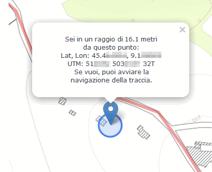 Il messaggio di localizzazione avvenuta nei pressi del sentiero